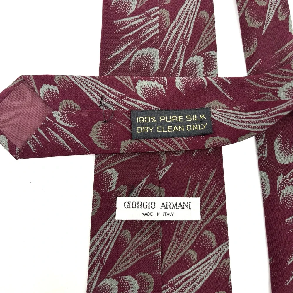Vintage 70s Giorgio Armani 100% Silk Red Gray Abstract Necktie 57